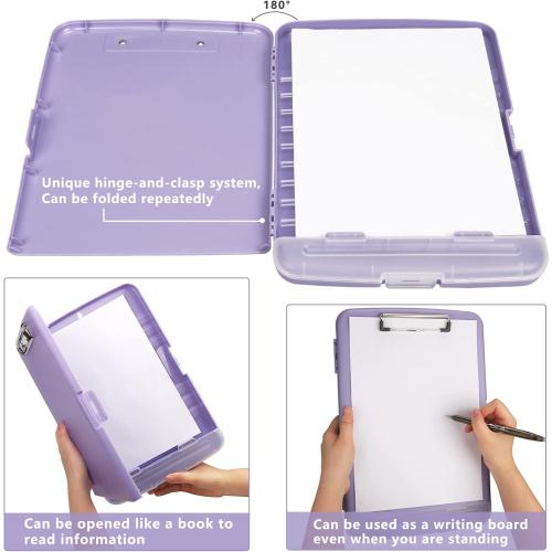 Clipboard with Storage,A4 Nursing Clipboards with Pen Holder,Heavy Duty Storage Clipboard with Low Profile Clip, Clipboards Folder Side-Opening Clip Boards,Smooth Writing Clip Board (Light Purple)