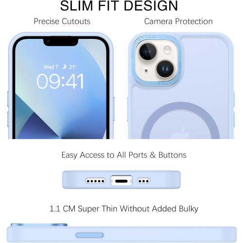 BENTOBEN Magnetic for iPhone 13 Case & iPhone 14 Case [Compatible with Magsafe] Translucent Matte Phone Case iPhone 13/14 Slim Thin Shockproof Women Men Protective Cover, Light Blue