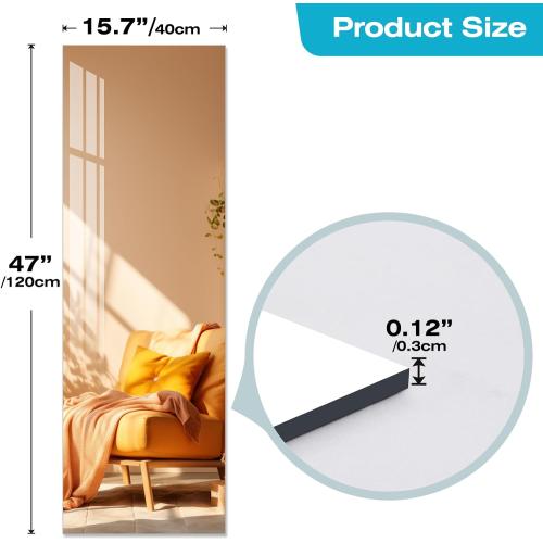 47.25x15.75 Inch Full-Length Mirror,Acrylic Shatterproof Soft Mirror, Non-Glass Wall-Mounted Fitness Mirror for Home, Lightweight Durable Modern Decor for Bedroom/Living Room/Cloakroom