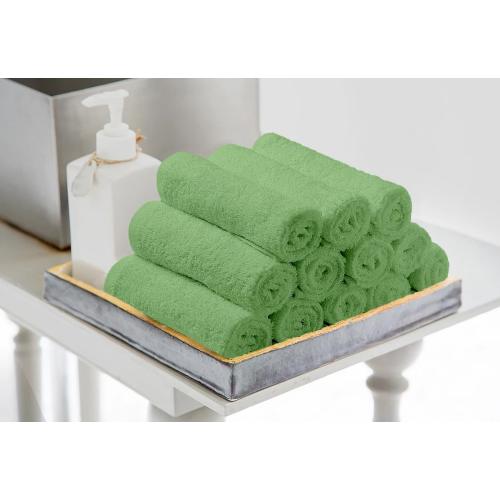 Avalon Towels Cotton Washcloths – (Pack of 24) Size 12x12 Inches, 100% Ring Spun Cotton, Soft & Absorbent Face Towels, Gym Towels, Hotel and Spa Quality, Reusable Fingertip Towels (Sage Green)