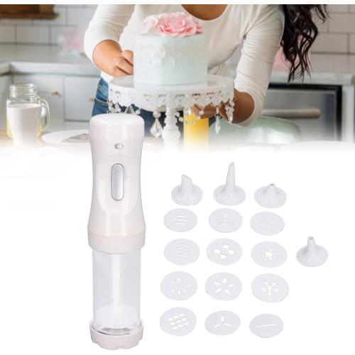 Electric Press, Making Kit Transparent Electric Decorating Tool with 12 and 4 Decorating Nozzles, for DIY Cake Decorating