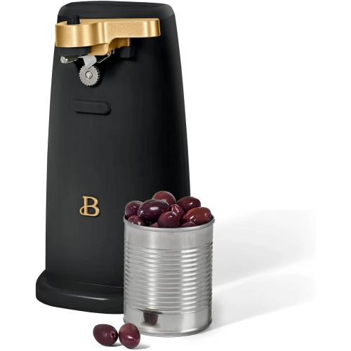 Automatic Electric Can Opener for Countertop, One-Touch Operation with Stainless Steel Blade, Magnetic Lid Lifter, Built-in Knife Sharpener & Bottle Opener, Heavy-Duty Design (Black Sesame)