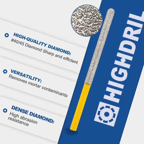 HIGHDRIL Tuck Point Pin Diamond Bit - 2pcs 4 5/8 Length x 1/4 Round Shank Diamond Glitter Bit for Wet/Dry Removing Old Mortar Grinding/Shaping Masonry,Stone,Concrete,Inside Corners