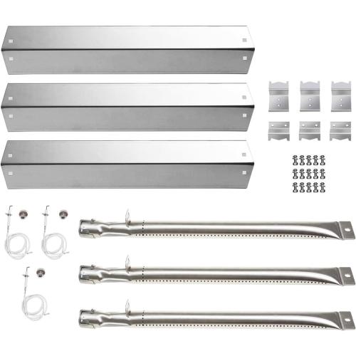 S9505A (3-Pack) Replacement Parts for Chargriller 3001 3030 4000 5050 5072,5252, 5650,4208 Stainless Steel Burner and Stainless Steel Heat Plates