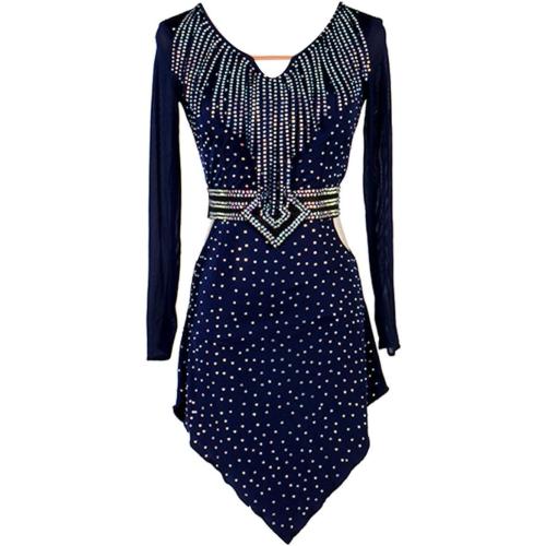 2XL V Neck Latin Competition Dresses Shiny Dancewear for Samba Rumba Women's Tube Beads Cha Cha Dancing Clothing