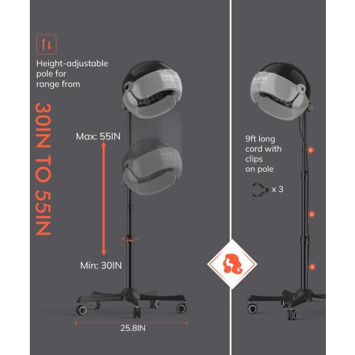 TASALON Ionic Hooded Hair Dryer - 1875W Bonnet Dryer with 3 Temperature Settings - Portable Standing Dryer for Home and Salon