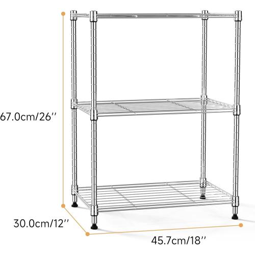 450 lbs Wire Storage Shelving 3-Tier Utility Shelving Unit Steel Organizer Wire Rack for Home,Kitchen,Office,Chrome(11.8 D x 17.7 W x 26.3 H)