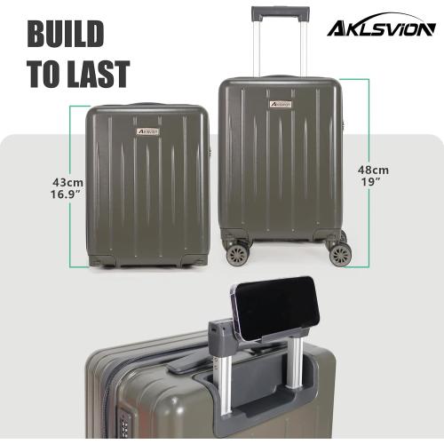 18-inch Carry-on Boarding Luggage: Equipped with Movable Wheels, TSA Approved,Under the Seat, Hard Shell Construction, Lightweight Bag with Essential Accessories (Greenish Grey)