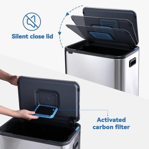 Size 13.2 gallon Kitchen Trash Can - ELPHECO - 13.2 Gallon Stainless Steel Garbage Bin with Soft Slow Lid, 50 Liter Pedal Trash Can, Durable Pedal, Removable Plastic Inner Bucket Waste Bin for Office, Kitchen, Outside