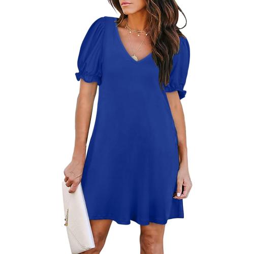 Size 2XL Aloodor Women's Casual Dresses Short Sleeve V-Neck Dress with Pockets