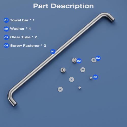 Ranbo 20 Inch Center to Center Glass Shower Door Towel Bar, 304 Stainless Steel Shower Door Handle Replacement, Brushed Nickel Finish, for Sliding Shower Doors, Commercial and Residential Glass Doors