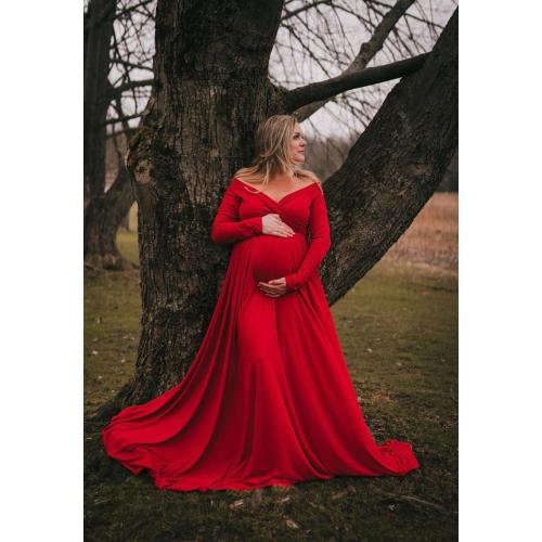 Size L Saslax Maternity Off Shoulders Half Circle Gown for Baby Shower Photo Props Dress