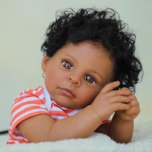 SCOM Realistic Reborn Baby Dolls Black-20 Inch Girl African American Newborn Baby Doll, Lifelike Weighted Soft Body, Christmas Birthday Gift for Kids Age 3