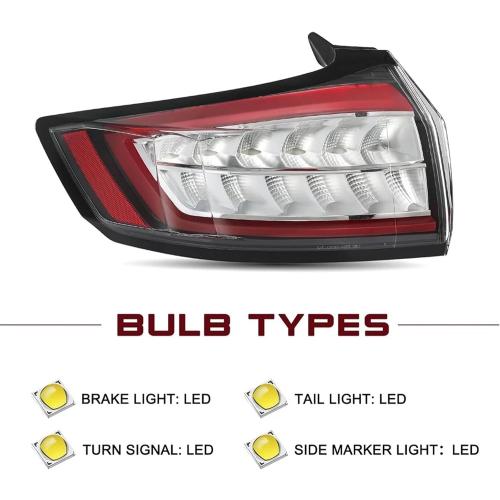 Rear Left Outer Side LED Tail Light For 2015-2018 Ford Edge Sport/Titanium Brake Lamp Amber Turn Signal Light Replacement Driver Side FO2800244 FT4Z13405B FT4Z13405D HT4Z13405B w/Bulbs&Harness
