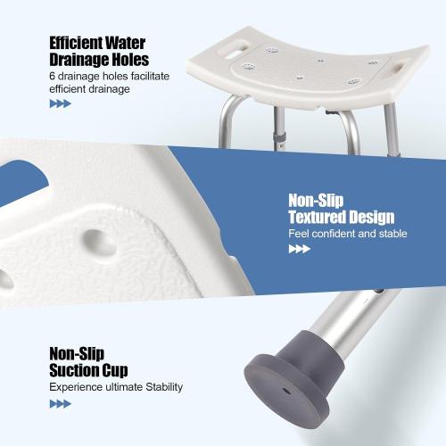 White and Grey Shower Chair, Adjustable Non-Slip Shower Bench with Suction Feet, Shower Seat for Inside Shower or Tub, Medical Bath Stool for Adults, Elderly & Disabled