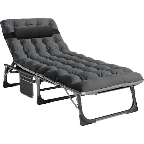 ‼️COLORS MAY VARY‼️COULD HAVE STAINS OR MISSING ITEMS ❗Portable Folding Camping Cot with Mattress and Pillow for Adults | 5-Position Adjustable Patio Lounge Chairs, 440LB Heavy Duty Lounge Chaise Chair for Camping, Poolside, Beach, Garden, Office