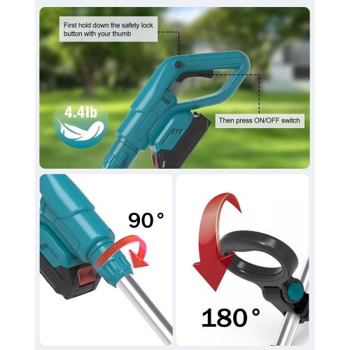 Electric Weed Wacker Cordless, 21V Electric Weed Cordless Eater Battery Powered with 2Pcs 4.0Ah Batteries, 3 in 1 Stringless Grass Trimmer/Edger/Brush Cutter for Lawn Yard Garden