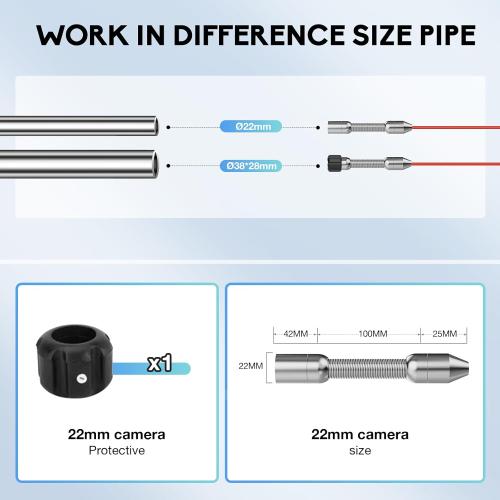 Sewer Camera, Pipe Drain Inspection Camera with DVR, HD 1000TVL, 0.72FT/22MM Borescope with 12PCS LED Lights, Plumbing Snake Camera with 16GB TF Card and 5600MAH Battery ﻿ (30M/100FT)