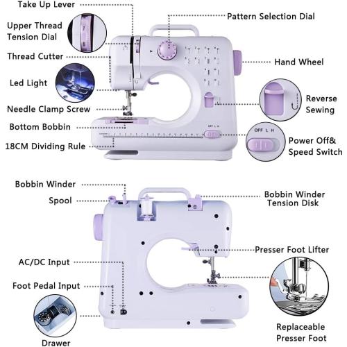 Sewing Machine Portable mini Electric Sewing Machine for beginners 12 Built-in Stitches 2 Speed with Foot Pedal，Light, Storage Drawer.