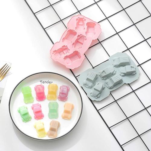 3Pcs Car Silicone Ice Cube Trays Auto Silicone Chocolate Molds Jello Candy Gummy Mold Cake Decorating Tool Crayon Wax Melt Mould (Random Color)