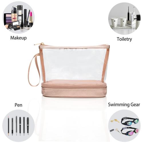 Ethereal Clear Makeup Bag, TSA Travel Makeup Organizer Bag Rose Gold Makeup Bags for Women Small Cosmetic Bag Portable Makeup Bag for Purse