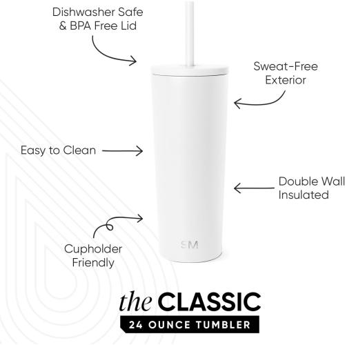 Simple Modern Classic Tumbler with Straw Lid | Insulated Iced Coffee Cup Reusable Stainless Steel Water Bottle Travel Mug | Gifts for Women Men Her Him | 24oz | Winter White ‼️has mild stains on the outside and doesn't come with straw ‼️