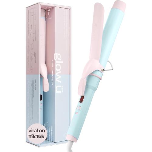 Blue and Pink 1 1/2 inch Extra Curling Iron Long Hair - 10 Temperature Modes Fast and Easy Styling - 7.3 Ceramic Barrel Hair Wand for All Types Blowout, Beach Waves, Bouncy Curls - Cotton Candy