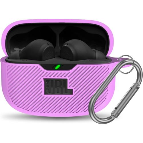 for JBL Vibe 200TWS/JBL Beam Case Cover, Silicone Protective Shock Cover Compatible with JBL True Wireless Headphones Charging Case with Carabiner(Purple)