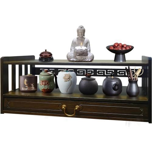 Bamboo Meditation Table with Drawer, Spiritual Altar for Buddhist Prayers, Tea Ceremony and Divination, Relaxing and Zen Personal Space (27.17inch)