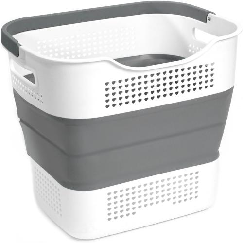 GREATLINK Foldable Laundry Basket Collapsible Laundry Hamper, Laundry Basket Dorm with Handles, Clothes Hamper & Laundry Bin, ﻿Pop Up Storage Container/Organizer, Plastic Hamper/Basket, Grey