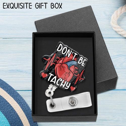 ZBCFSCSB Don't Be Tachy Funny Black Glitter Badge Scroll Holder with Metal Clip, Cute Heart Badge Nurse Hospital Work Accessory, Gift for Nurse Cardiologist Cardiology Student Heart Anatomy