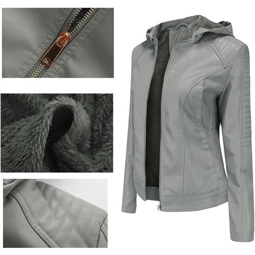 Size/m Faux Leather Jacket Women Biker Moto Coat With Removable Hood Plus Size Fall Clothes