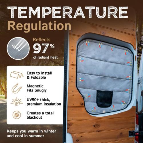 Living in a Bubble Insulated Blackout Rear Window Covers for Mercedes Benz Sprinter (Half Plastic Door) - Vanlife Must Have Accessories, Van Life Essentials (Pair) (Sprinter 2019-Current (VS30))