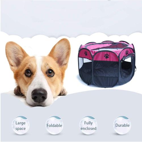 Portable Pet Playpen, Foldable Dog Playpens, Indoor/Outdoor Pet Exercise Kennel Tent Mesh Shade Cover Travel Dog Play Tent for Puppies/Dogs/Cats/Rabbits (M:35*35*24, Rose)