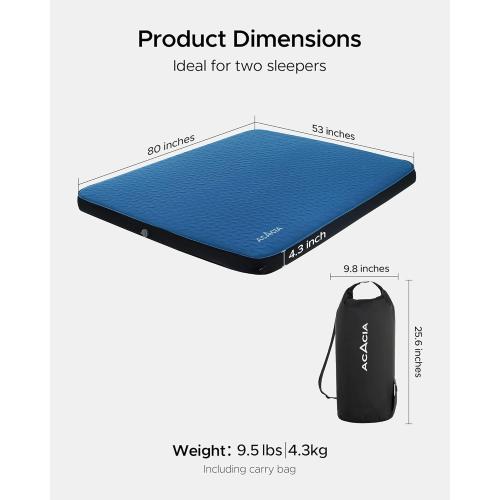 Acacia 4 Thick Self Inflating Sleeping Pad with Foam, Innovative Y-Shaped Telescopic Structure, Ultraportable Camping Air Mattress with Pump Sack, Easy Roll Up Sleep Bed for Travel Tent Car