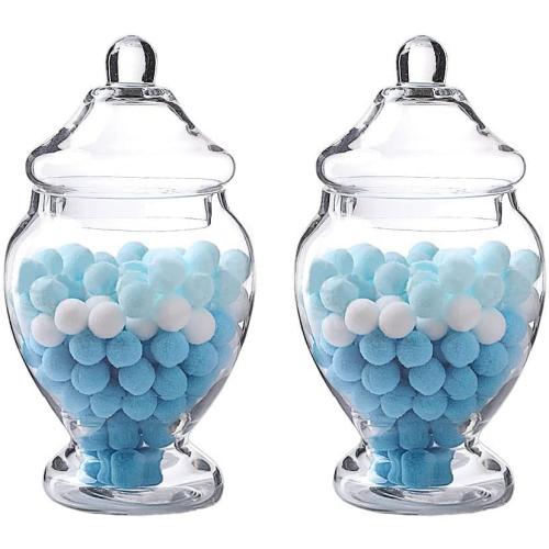 Glass Apothecary Jars 45 Ounce Decorative Candy Cookie Jars ，Clear Elegant Storage Jar with lids Canisters Sets for the Kitchen Wedding Home Centerpiece Candy Buffet Set of 2