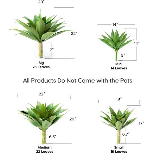 Set of 2 Size 18 Velener Artificial Agave Plant Set,18 Inch, Faux Aesthetic Plants for Home Decor, Realistic UV Resistant Fake Agave Plants Without Pot, Set of 2