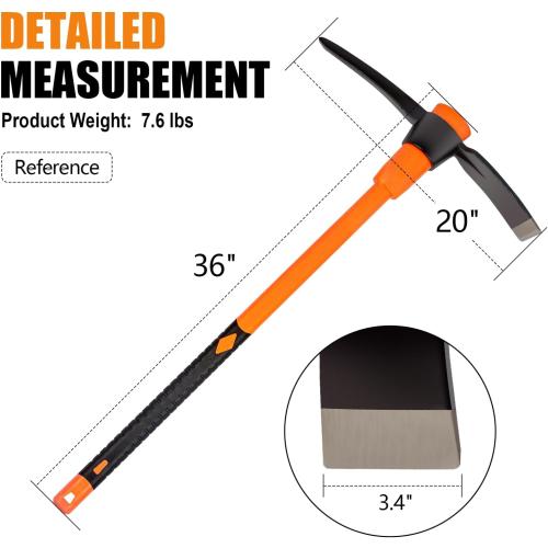 Pick Axe for Digging, Heavy Duty Pickaxe with Shock Absorbing Handle, 36 Inches ( handle is missing)