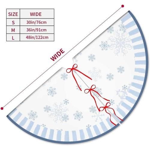 Let It Snow Snowman Christmas Tree Skirt 36 Inches, Blue Snowflake Tree Skirt, Winter Xmas Tree Mat for Home Party Holiday Indoor Outdoor Decorations (Blue, 36in)