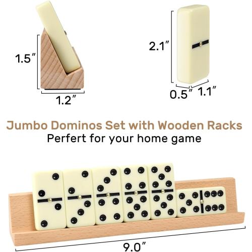 Dominoes Set Adults with 4 Wooden Racks/Trays Double Six Dominoes Travel Set with Portable Case Double 6 Dominoes Set with 4 Tiles Holders 28 Tiles Dominos Set Family Classic Board Games White