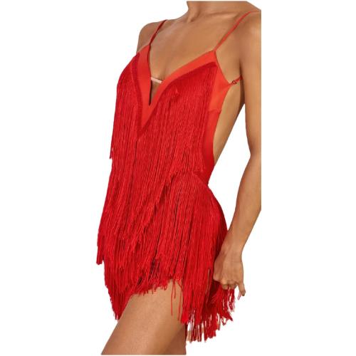 Women's Tassel Latin Dance Dress Fully Fringed Back for Modern Dance Performance ( size S )