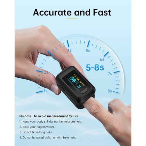 Fingertip Pulse Oximeter Blood Oxygen Monitor Pulse Ox, Heart Rate and Fast Spo2 Reading Oxygen Meter with OLED Screen Included Batteries and Lanyard