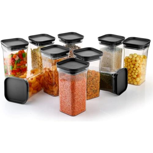 Set of 10  Unbreakable Air Tight Kitchen Storage Container for Rice | Dal | Atta, BPA-free, Flour | Cereals | Snacks | Stackable | Modular, 1100 Ml Set 10 (Black)