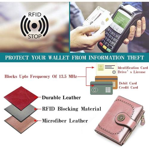 SENDEFN Small Womens Wallet Leather Bifold Card Holder RFID Blocking with Zipper Coin Pocket
