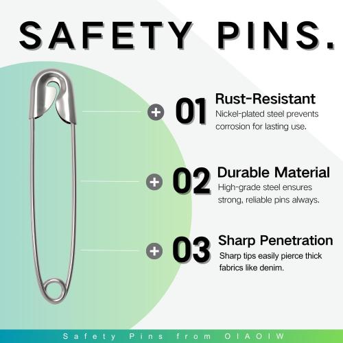 350 Pack Silver Safety Pins for Clothes 5 Assorted Sizes Strong Heavy Duty