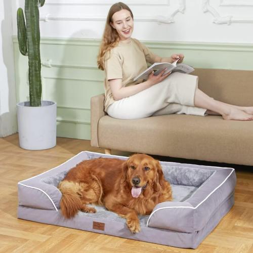 Comfort Expression Large Dog Beds Waterproof Comfy Pet Bed for Dogs Sofa, Orthopedic Foam Dog Beds with Washable Removable Cover & Non-Slip Bottom(Large,Purple)