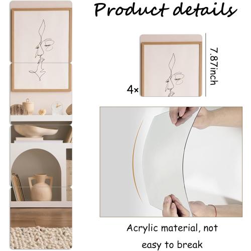 Glass Full-Length Wall Mirror Tiles, 4 Pieces in Total, Square Wall Mounted Mirrors, Suitable for Frameless Mirror Tiles in Home Gyms, Bedrooms, and Doors