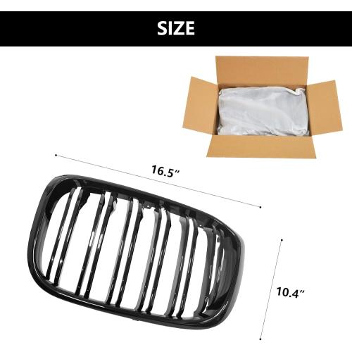 Rongxu X3 G01 Gloss Black Grille For 2018-2021 BMW X3 G01 2019-2021 X4 G02 Grill, Fit for 30i xDrive/M40i xDriver Double Slat Front Kidney Bumper Hood ABS Grille Insert Replacement, 2PCS