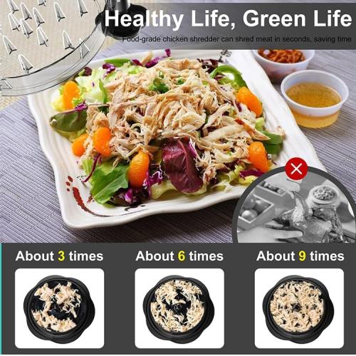 Chicken Shredder with Detachable Plate,Large Meat Shredder Tool Twist with Transparent Lid&Brush,Visible Meat Shredder Machine, Strong Anti-Slip Strip,Ergonomic Handle, BPA Free (Black)