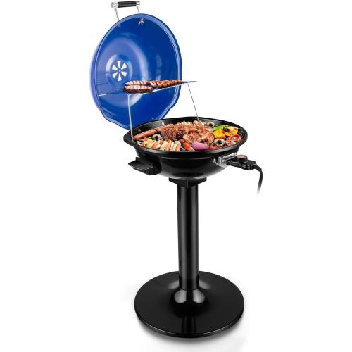 Electric Grill, Techwood Indoor/Outdoor Electric BBQ Grill, 1600W Portable Removable Stand Grill with Adjustable Heat & Drip Tray, Double Layer Design for Party, Patio & Backyard (Blue)